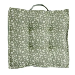 Coussin de sol carré vert sapin motif floral blanc 40x40cm
