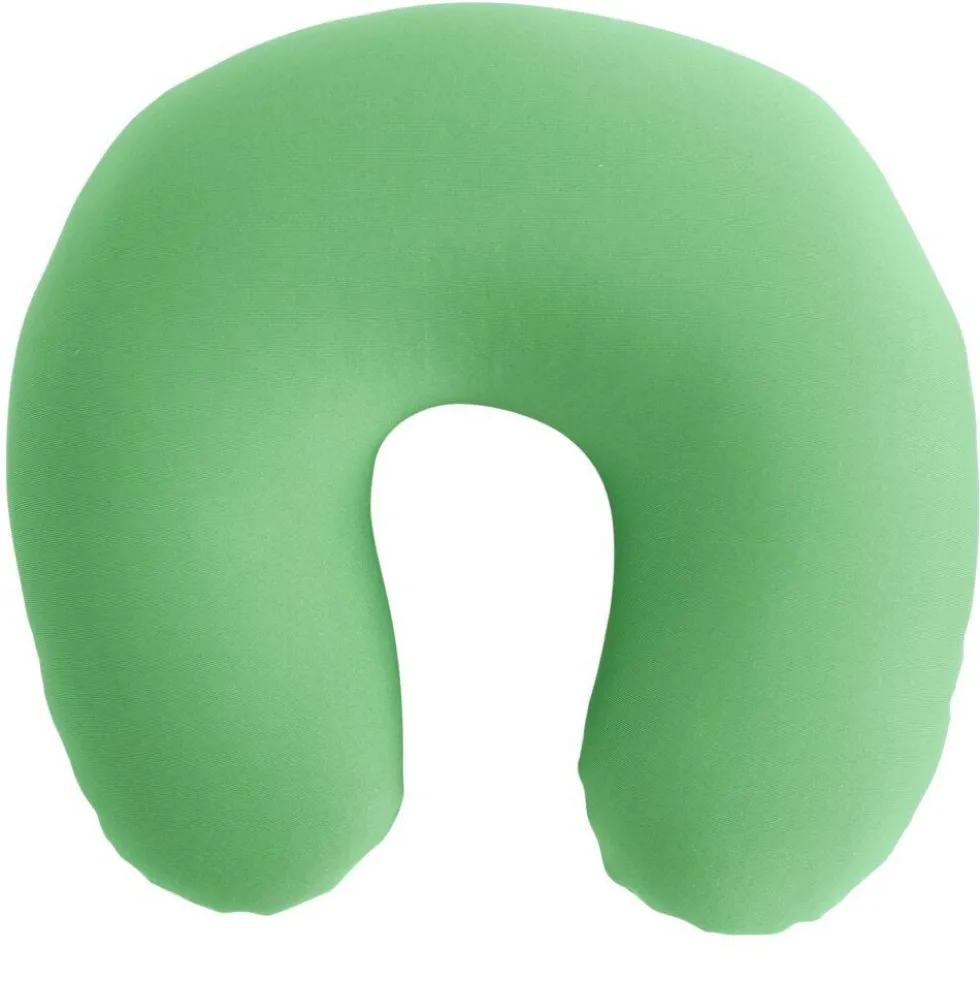 Coussin de voyage microbilles support nuque ergonomique vert 28x28cm