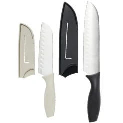 Couteau de cuisine x2 acier avec protection 3,5x33cm