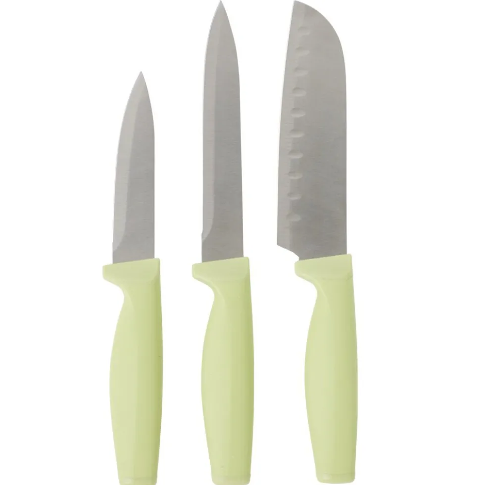 Couteau de cuisine x3 manche ergonomique et antidérapant vert clair