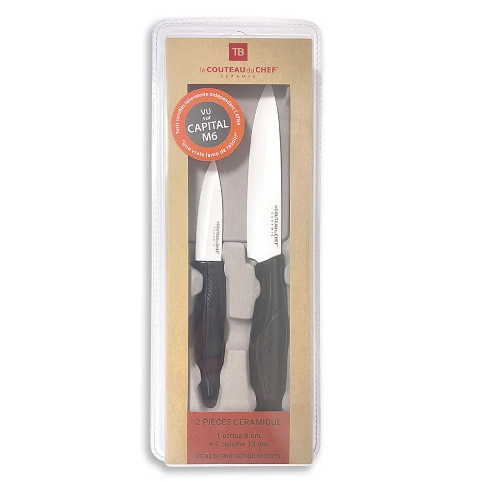 Couteau du chef lame céramique x2