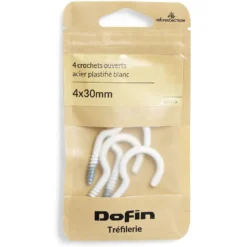 8 crochets ouverts en acier plastifié blanc - 4x30 mm