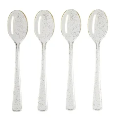 Cuillère plastique réutilisable x4 doré pailleté L17cm