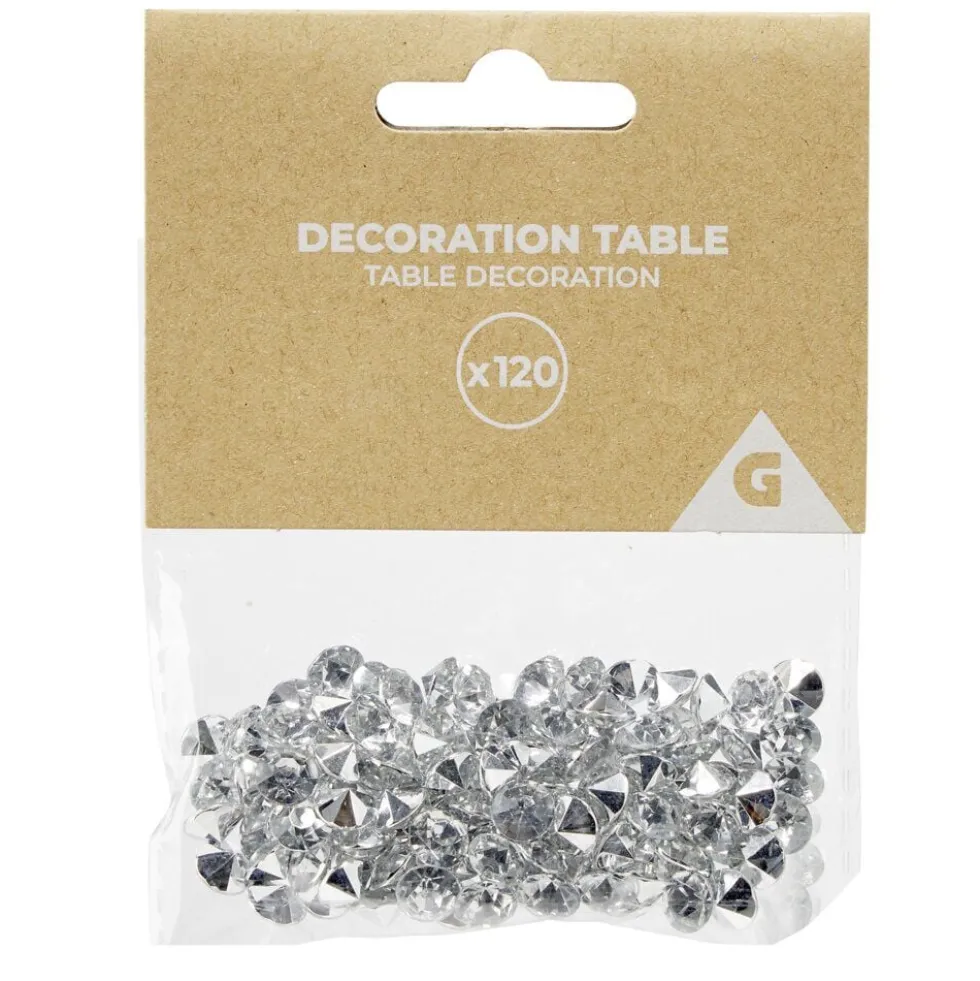 Décoration de table forme diamant argenté Ø2cm 120 pièces