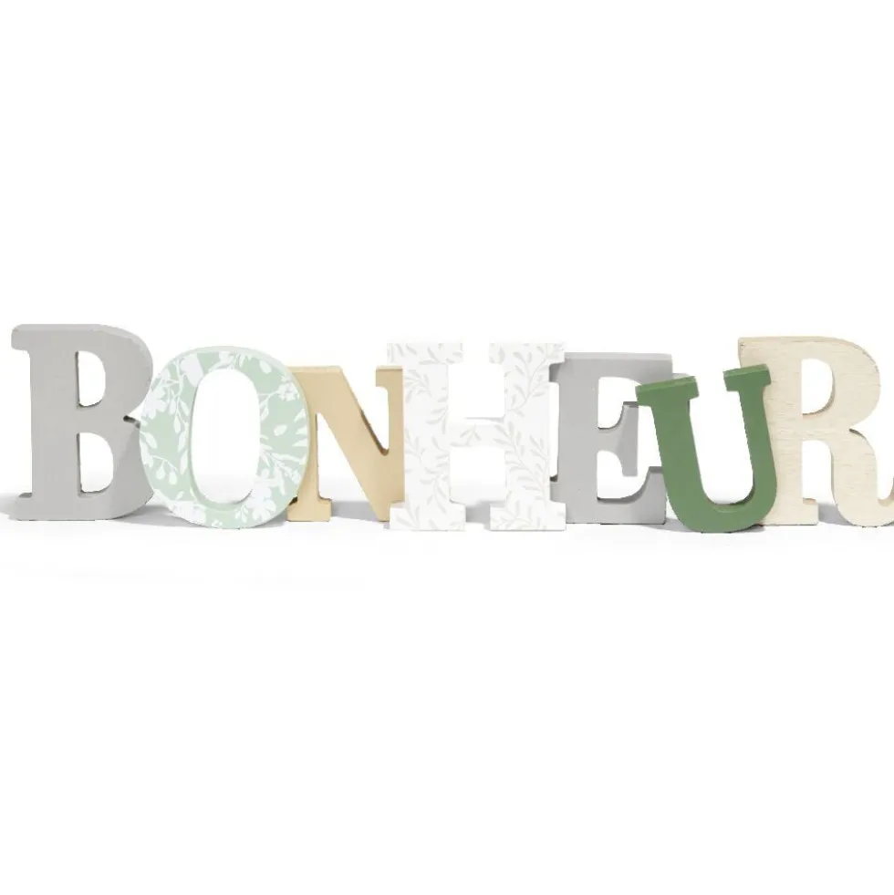 Décoration mot BONHEUR en bois L49xH14cm
