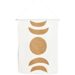 Décoration murale toile motif lune coton beige et terracotta