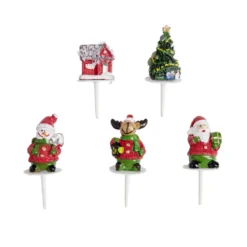 Décorations pour bûche de Noël à piquer thème Noël 5 pièces