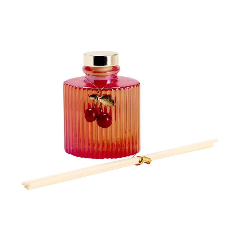 Diffuseur à bâtonnets 100ml verre coloré strié pampille cerises (2 modèles)