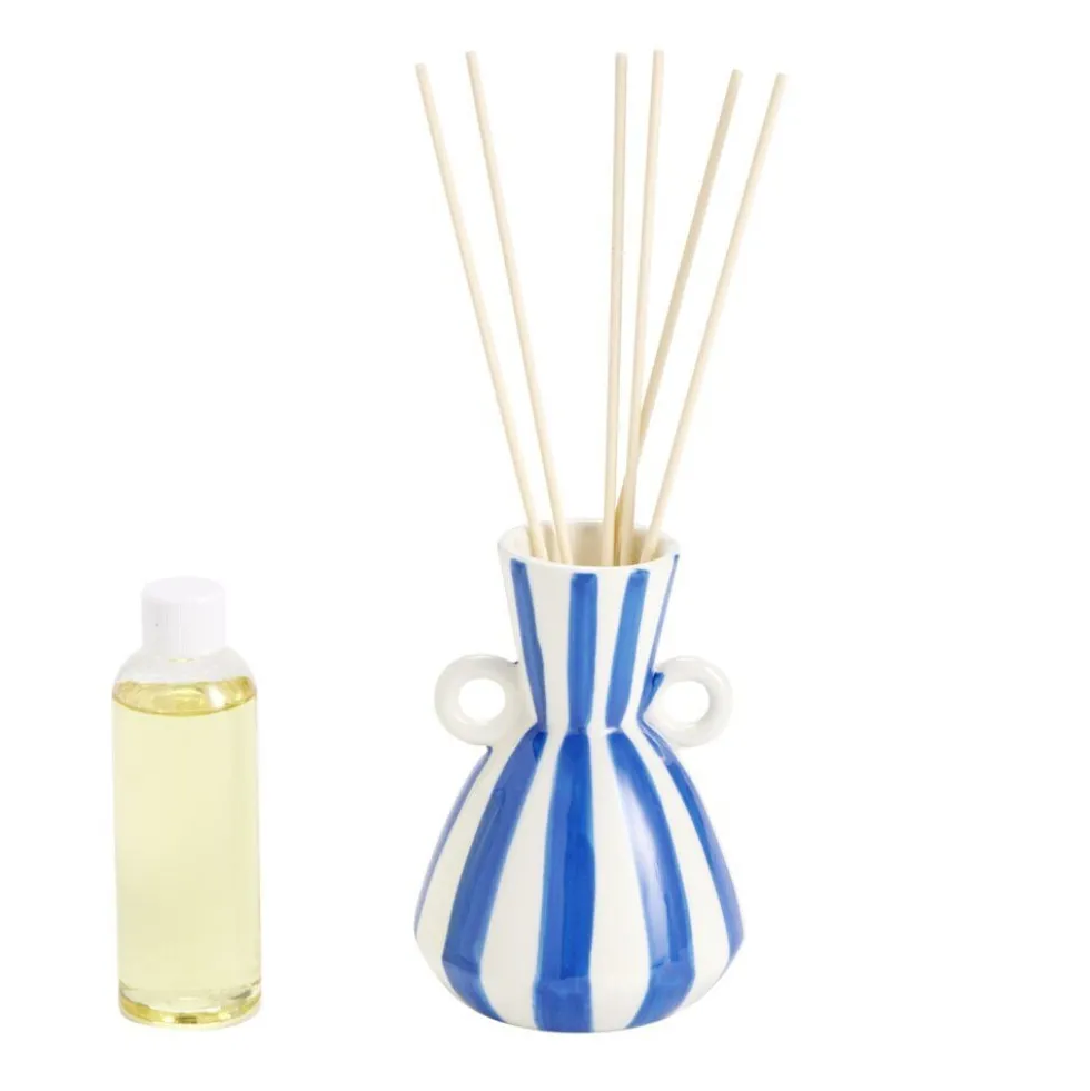 Diffuseur de parfum à bâtonnets 100ml céramique rayures Ø9,5×H15,5cm (2 modèles)