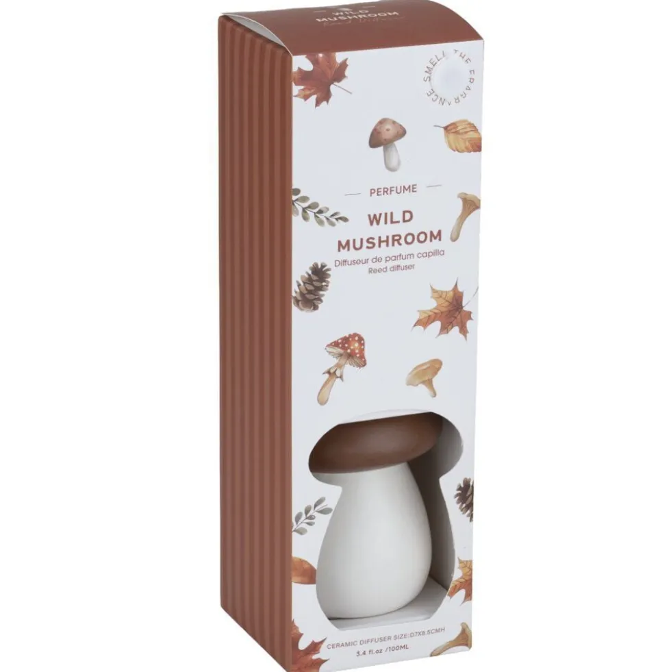 Diffuseur 100ml céramique forme champignon blanc et marron Ø8xH8,5cm