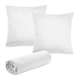 Drap housse 160x200cm avec 2 taies oreillers 63x63cm uni (3 modèles)
