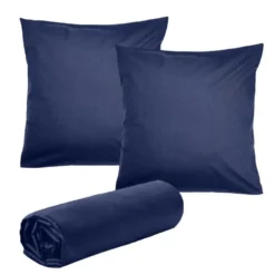 Drap housse 160x200cm avec 2 taies oreillers 63x63cm uni (3 modèles)