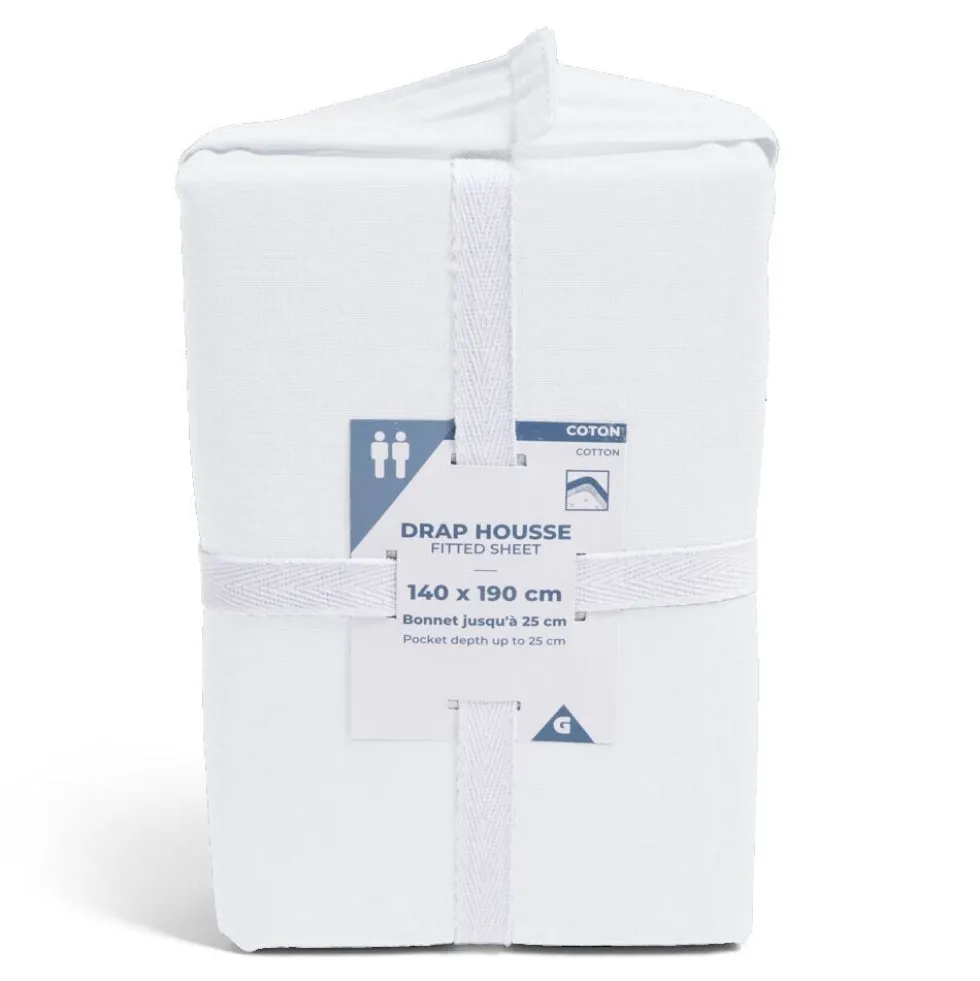 Drap housse 140x190cm 100% coton blanc