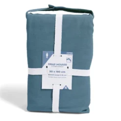 Drap housse 90x190cm 100% coton bleu marine
