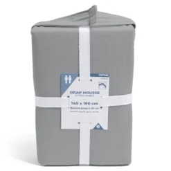 Drap housse 140x190cm 100% coton gris clair