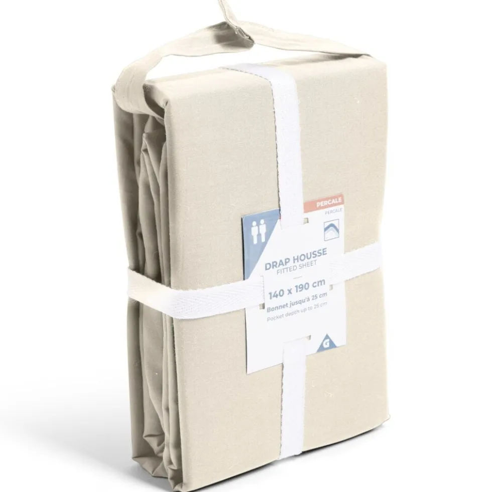 Drap housse 140x190cm 100% coton percale beige