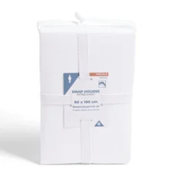 Drap housse 90x190cm 100% coton percale blanc
