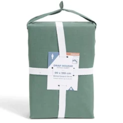 Drap housse 90x190cm 100% coton percale vert