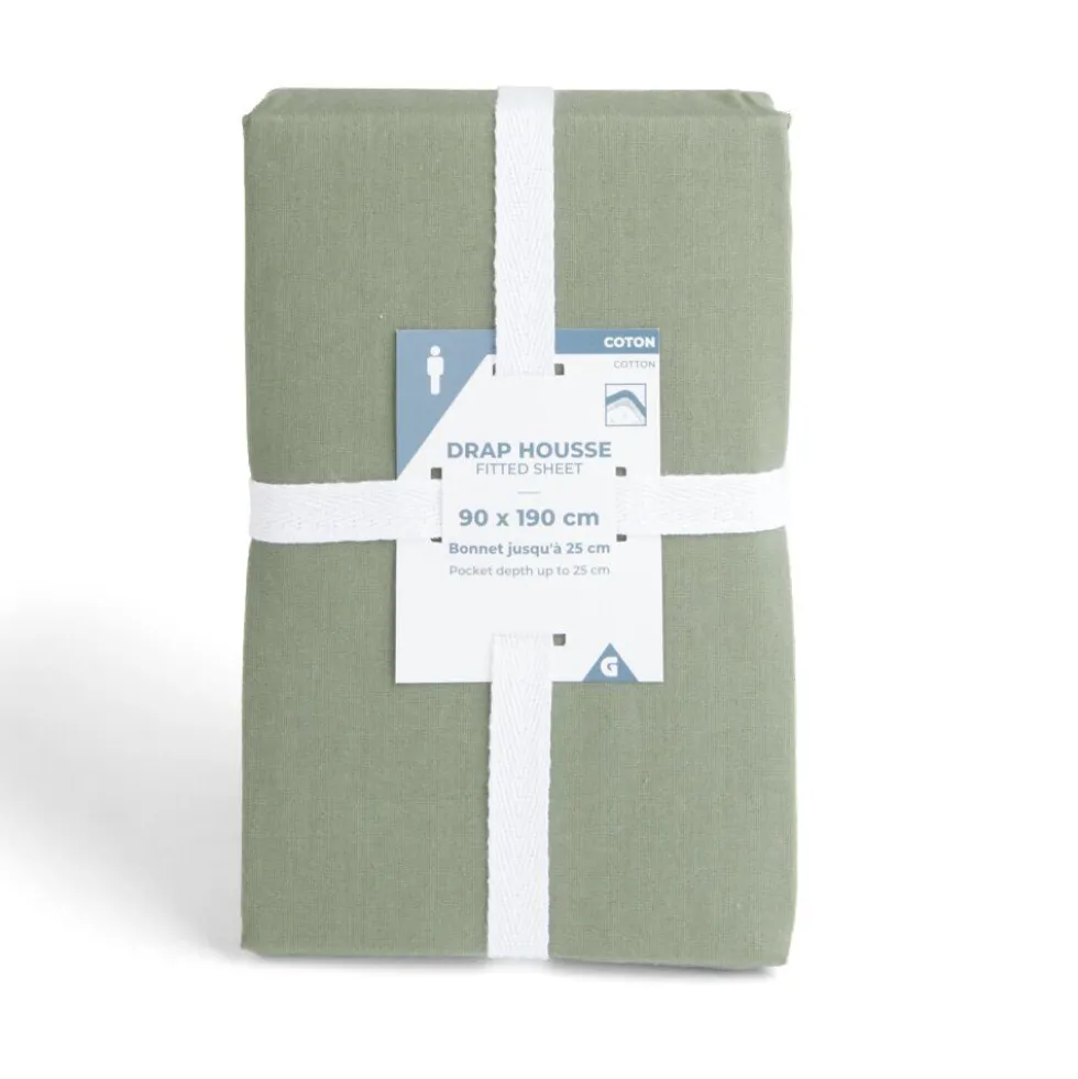 Drap housse 90x190cm 100% coton vert