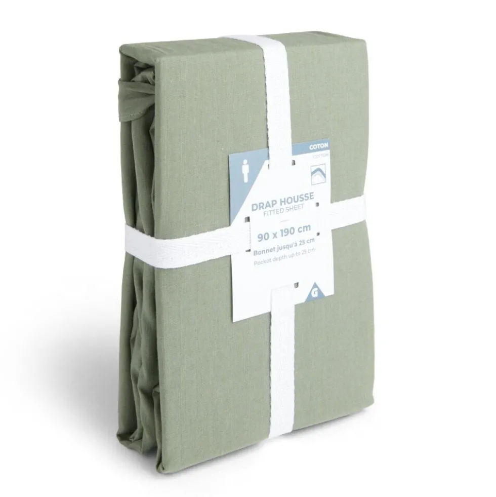 Drap housse 90x190cm 100% coton vert