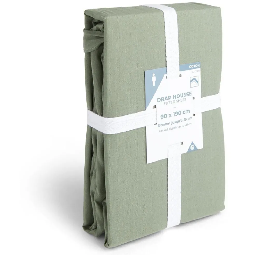 Drap housse 90x190cm 100% coton vert