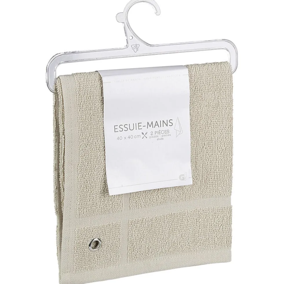 Essuie main carré 40x40 cm uni beige x2