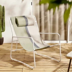Fauteuil de jardin relax acier et textilène vert et blanc Oslow 83xH86x65cm