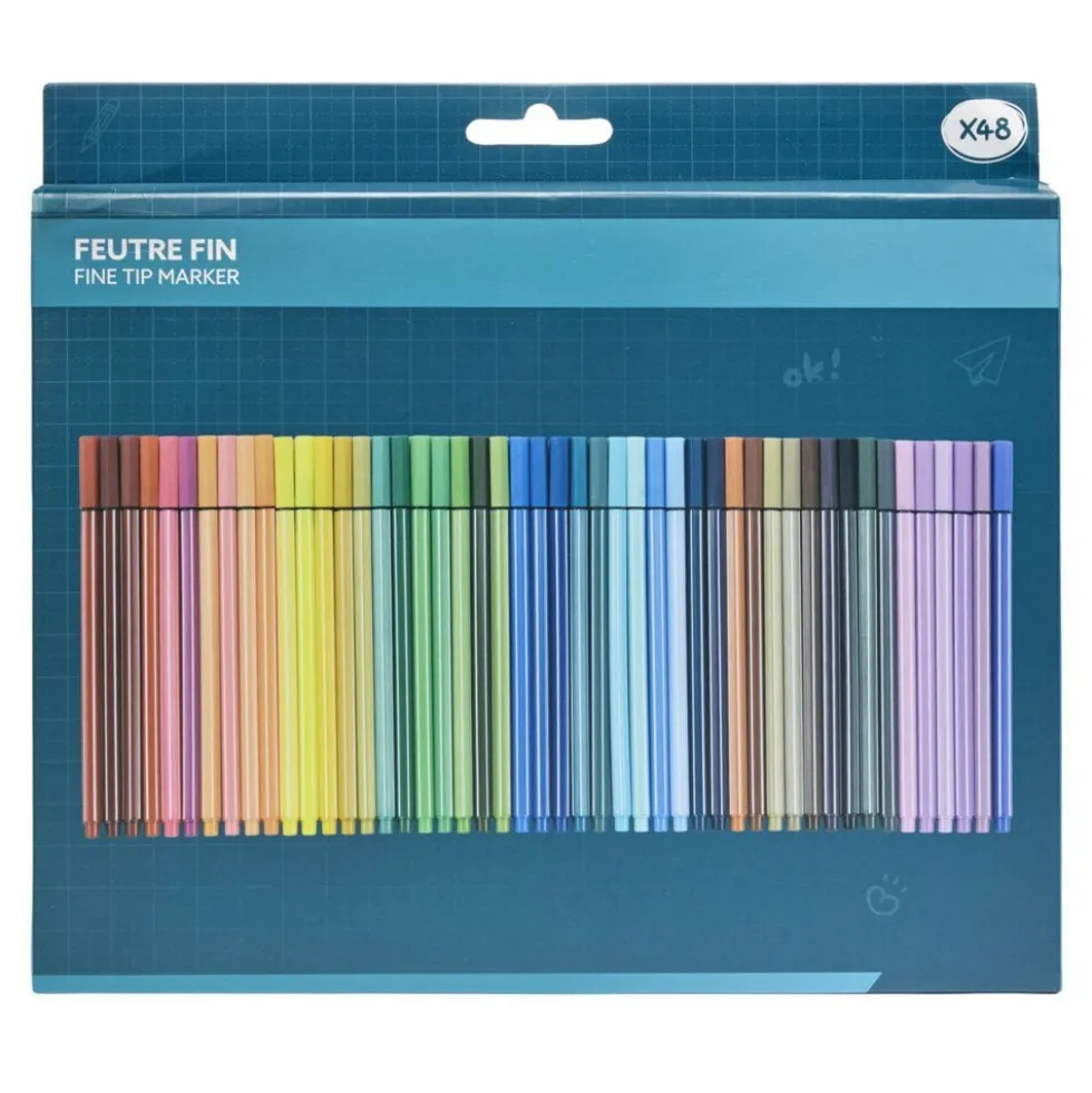 Feutres fins x48 palette multicolore