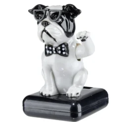 Figurine solaire dansante bulldog chic noir et blanc H10cm