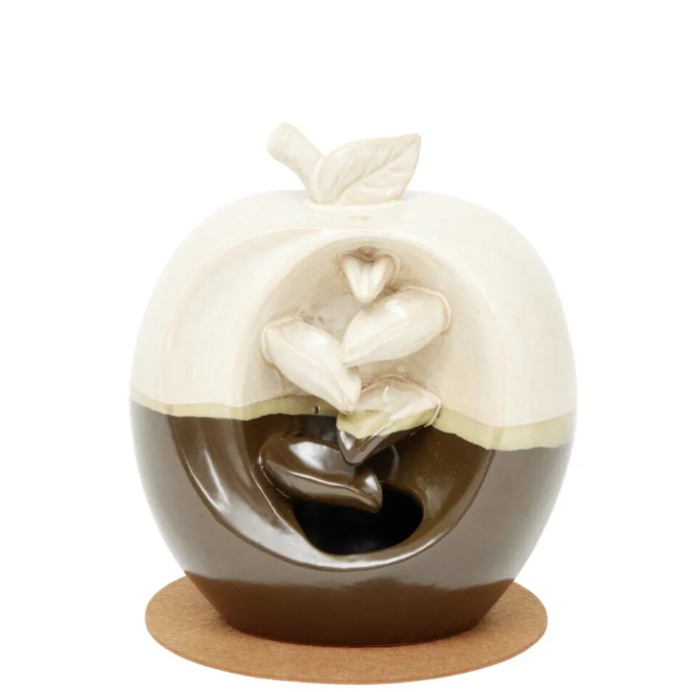 Fontaine à encens forme pomme beige et marron H16 cm