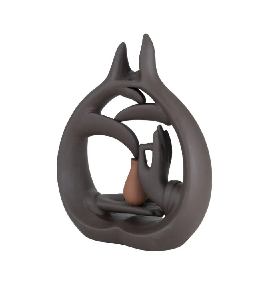 Fontaine à encens zen plastique marron 16x5x22cm