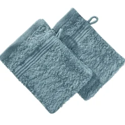 Gant de toilette x2 coton bleu canard 16x21cm