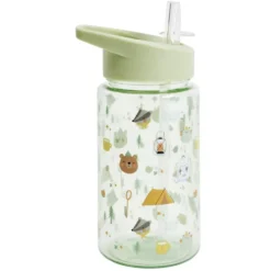 Gourde enfant 450ml plastique vert motifs forêts Ø7xH16,5cm