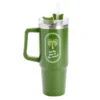 Gourde isotherme mug 900ml inox et plastique motif tropical avec paille (2 modèles)
