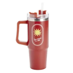 Gourde isotherme mug 900ml inox et plastique motif tropical avec paille (2 modèles)