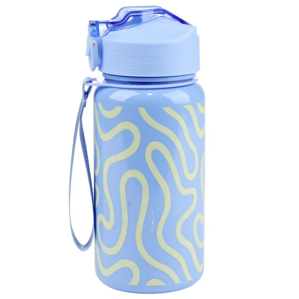 Gourde plastique 600ml bouchon paille motif ondulation Ø7,5xH21,5cm (2 modèles)