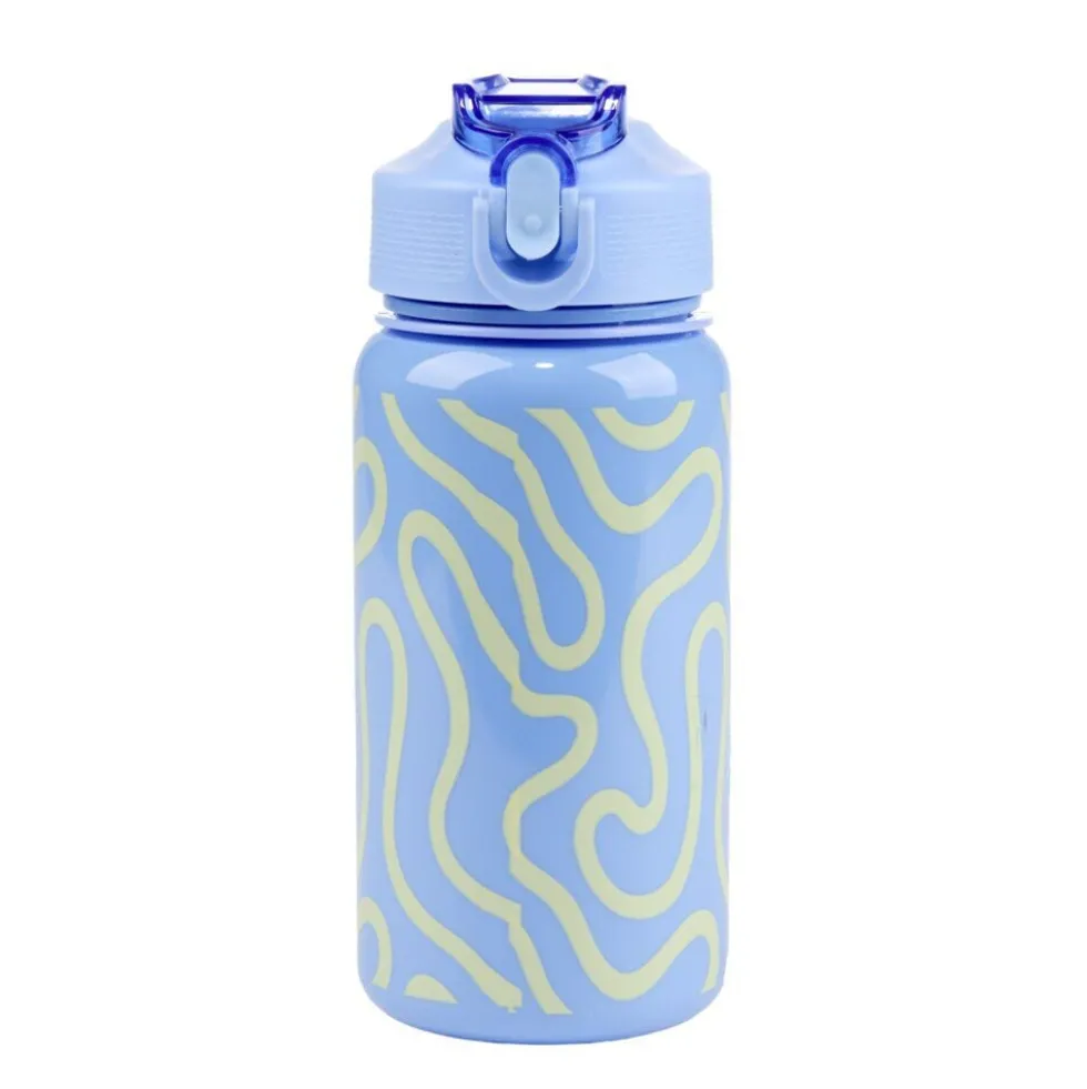 Gourde plastique 600ml bouchon paille motif ondulation Ø7,5xH21,5cm (2 modèles)