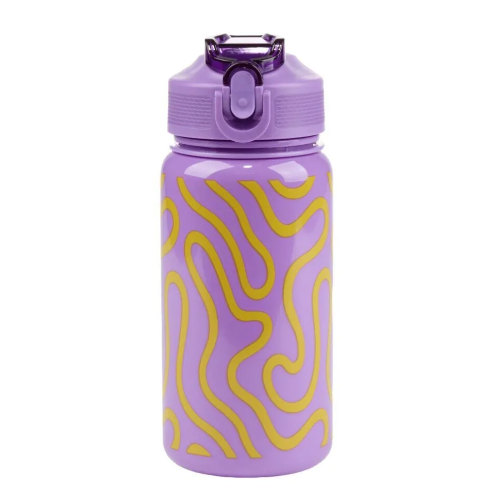 Gourde plastique 600ml bouchon paille motif ondulation Ø7,5xH21,5cm (2 modèles)