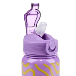 Gourde plastique 600ml bouchon paille motif ondulation Ø7,5xH21,5cm (2 modèles)