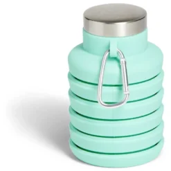 Gourde pliable silicone bleu avec mousqueton 200/480ml
