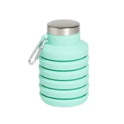 Gourde pliable silicone bleu avec mousqueton 200/480ml