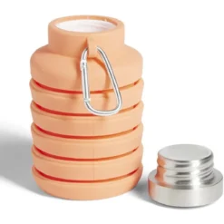 Gourde pliable silicone corail avec mousqueton