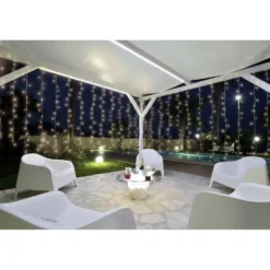Guirlande rideau solaire 192 LED blanc chaud