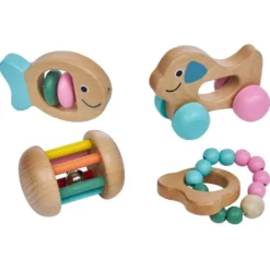 Hochet sensoriel en bois x4