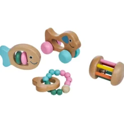 Hochet sensoriel en bois x4
