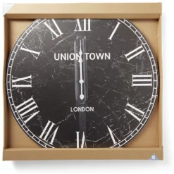 Horloge ronde en bois noir effet marbre Ø60cm