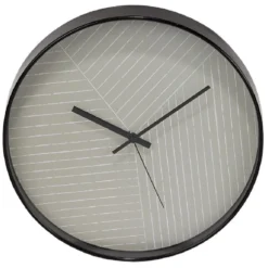 Horloge ronde fond rayure réométrique vert et blanc - Ø30xH4cm