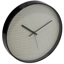 Horloge ronde fond rayure réométrique vert et blanc - Ø30xH4cm