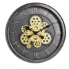 Horloge ronde motif engrenage plastique noir et doré Ø40cm