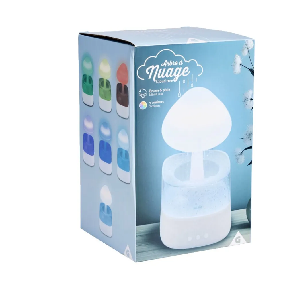 Humidificateur arbre à nuage lumineux 7 couleurs brume et pluie Ø17xH26,5cm